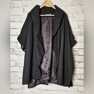 Red Coral Charcoal Draped Cape Poncho Wrap Coat O/S